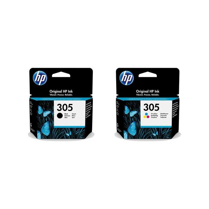 Pack de 2 cartouches d'encre HP authentiques 305 Noir et 305 couleurs Pack de 2 cartouches d'encre HP authentiques 305 Noir et 305 couleurs
